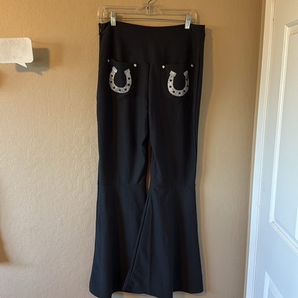 Spirit Women’s Bell Bottoms Black Pants Embroidery On Hem Large - Picture 6 of 14